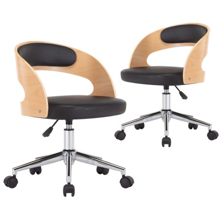 Drehbare Esszimmerstühle 2 Stk. Schwarz Bugholz und Kunstleder