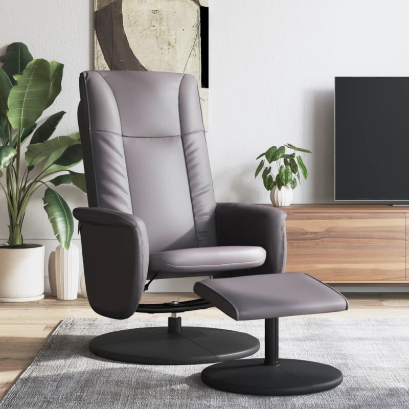 vidaXL Relaxsessel mit Fußhocker Grau Kunstleder vidaXL Relaxsessel mit Fußhocker Grau Kunstleder