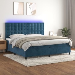 vidaXL Boxspringbett mit Matratze & LED Dunkelblau 200x200 cm Samt
