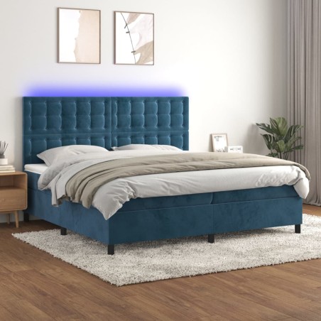 vidaXL Boxspringbett mit Matratze & LED Dunkelblau 200x200 cm Samt