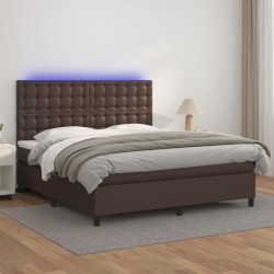 vidaXL Boxspringbett mit Matratze & LED Braun 160x200 cm Kunstleder