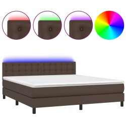 vidaXL Boxspringbett mit Matratze & LED Braun 160x200 cm Kunstleder