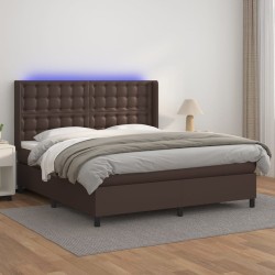 vidaXL Boxspringbett mit Matratze & LED Braun 160x200 cm Kunstleder