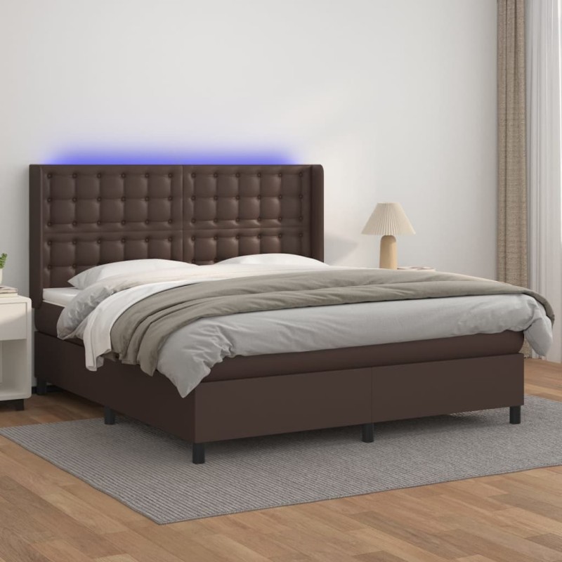 vidaXL Boxspringbett mit Matratze & LED Braun 160x200 cm Kunstleder vidaXL Boxspringbett mit Matratze & LED Braun 160x200 cm Kunstleder