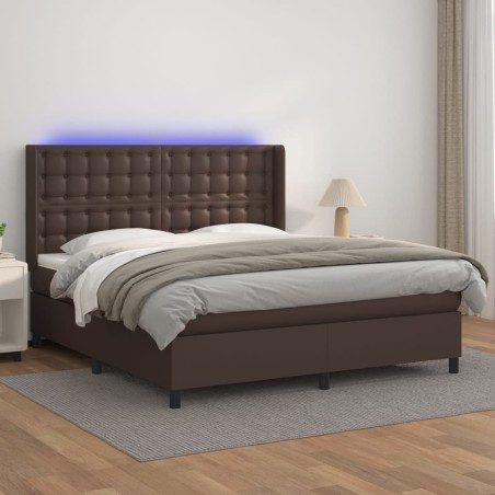 vidaXL Boxspringbett mit Matratze & LED Braun 160x200 cm Kunstleder