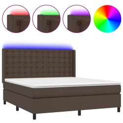 vidaXL Boxspringbett mit Matratze & LED Braun 160x200 cm Kunstleder