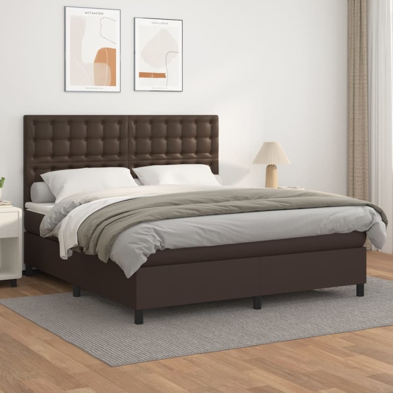 vidaXL Boxspringbett mit Matratze Braun 160x200 cm Kunstleder vidaXL Boxspringbett mit Matratze Braun 160x200 cm Kunstleder