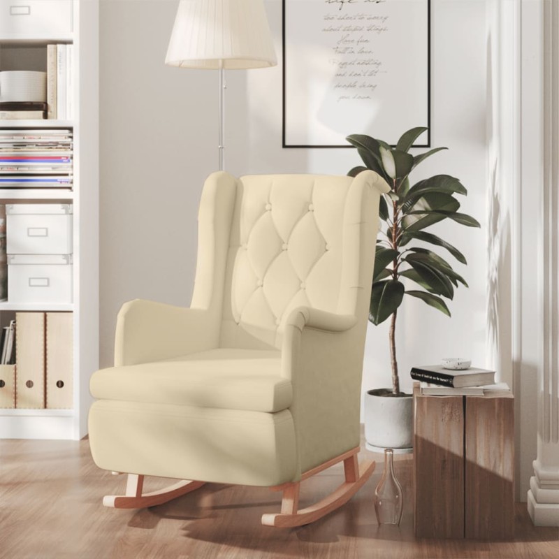 vidaXL Schaukelsessel mit Kautschukholz-Beinen Creme Stoff vidaXL Schaukelsessel mit Kautschukholz-Beinen Creme Stoff