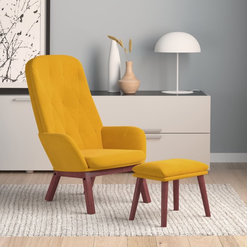 vidaXL Relaxsessel mit Hocker Senfgelb Samt vidaXL Relaxsessel mit Hocker Senfgelb Samt
