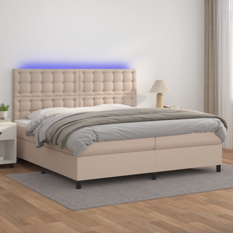 vidaXL Boxspringbett mit Matratze & LED Cappuccino-Braun 200x200cm vidaXL Boxspringbett mit Matratze & LED Cappuccino-Braun 200x200cm