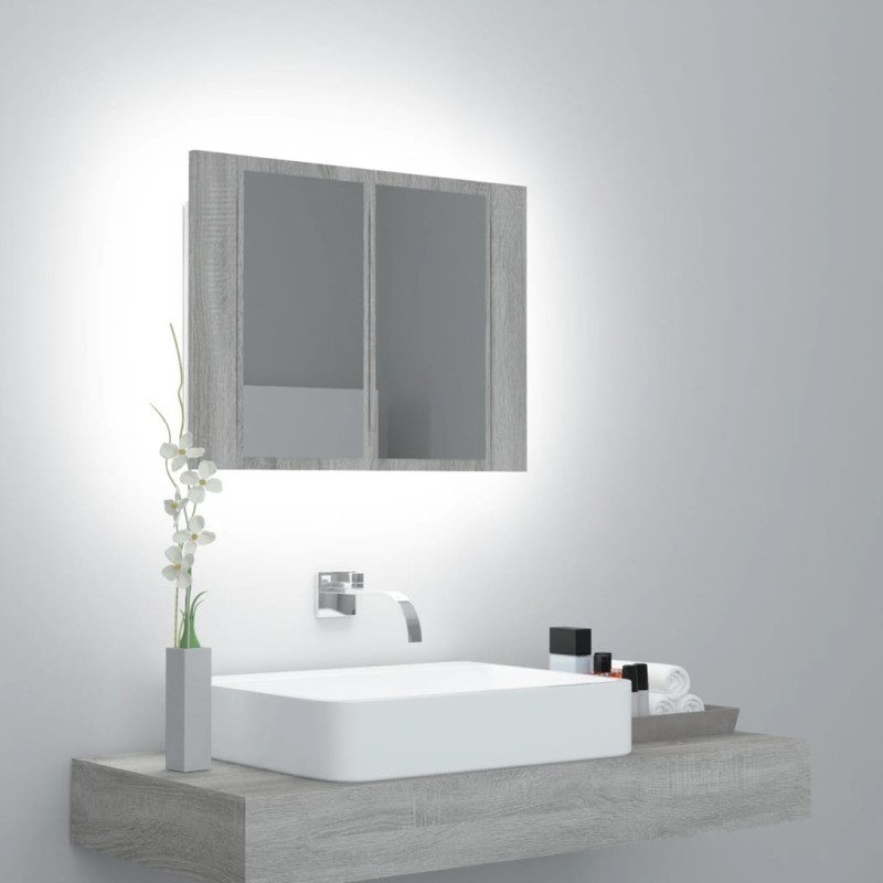 vidaXL LED-Spiegelschrank Grau Sonoma 60x12x45 cm Holzwerkstoff vidaXL LED-Spiegelschrank Grau Sonoma 60x12x45 cm Holzwerkstoff