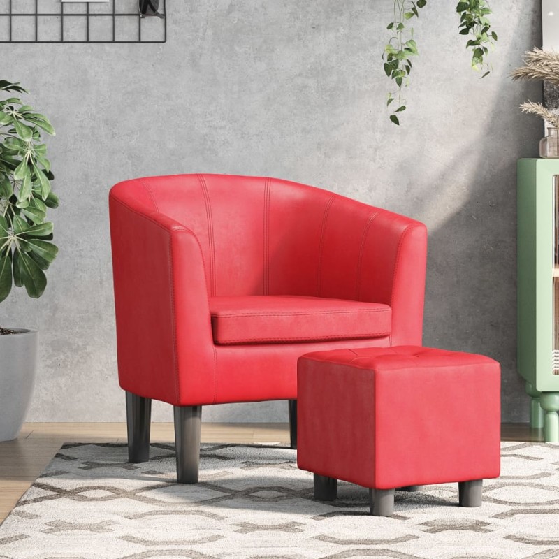 vidaXL Clubsessel mit Fußhocker Rot Kunstleder vidaXL Clubsessel mit Fußhocker Rot Kunstleder