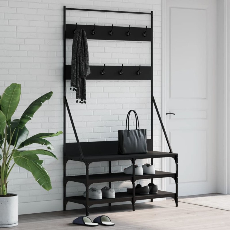 vidaXL Kleiderständer mit Schuhablage Schwarz 100x40x184 cm vidaXL Kleiderständer mit Schuhablage Schwarz 100x40x184 cm