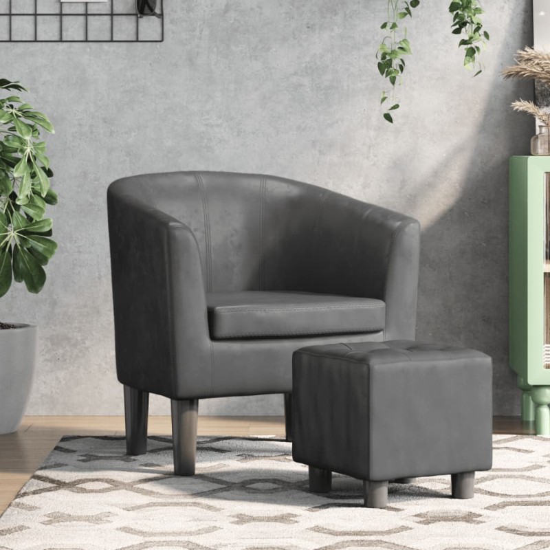 vidaXL Clubsessel mit Fußhocker Grau Kunstleder vidaXL Clubsessel mit Fußhocker Grau Kunstleder