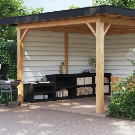 vidaXL Outdoor-Küchenschränke 3 Stk. Schwarz Massivholz Kiefer