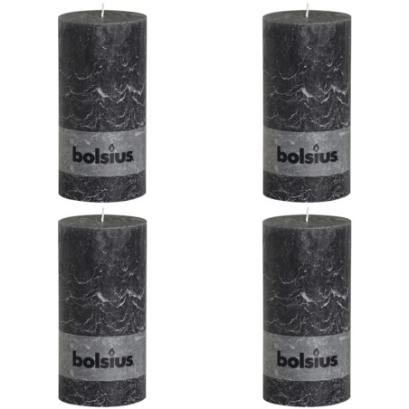 Bolsius Rustikale Stumpenkerzen 4 Stk. 200 x 100 mm Dunkelgrau