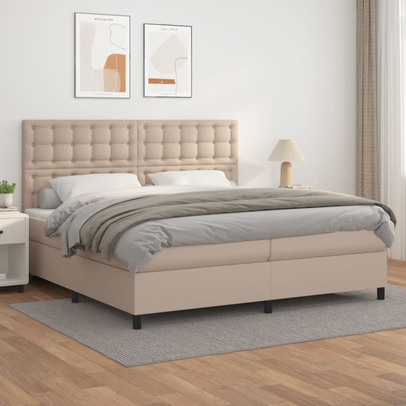 vidaXL Boxspringbett Matratze Cappuccino-Braun 200x200cm Kunstleder vidaXL Boxspringbett Matratze Cappuccino-Braun 200x200cm Kunstleder