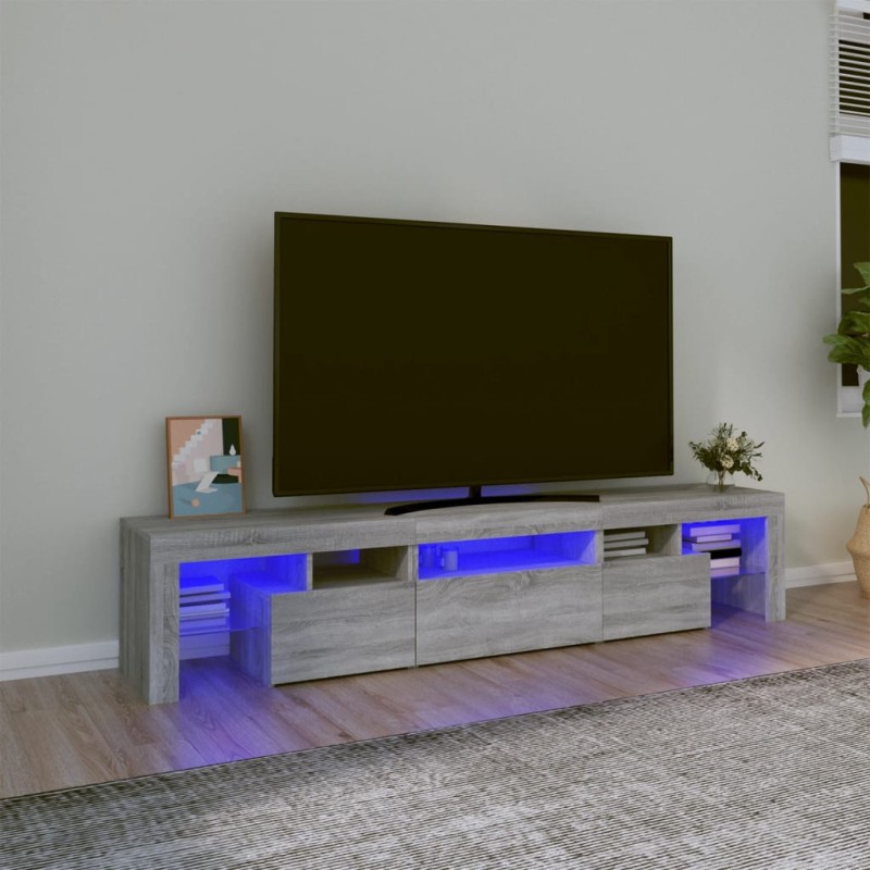 vidaXL TV-Schrank mit LED-Leuchten Grau Sonoma 200x36,5x40 cm vidaXL TV-Schrank mit LED-Leuchten Grau Sonoma 200x36,5x40 cm