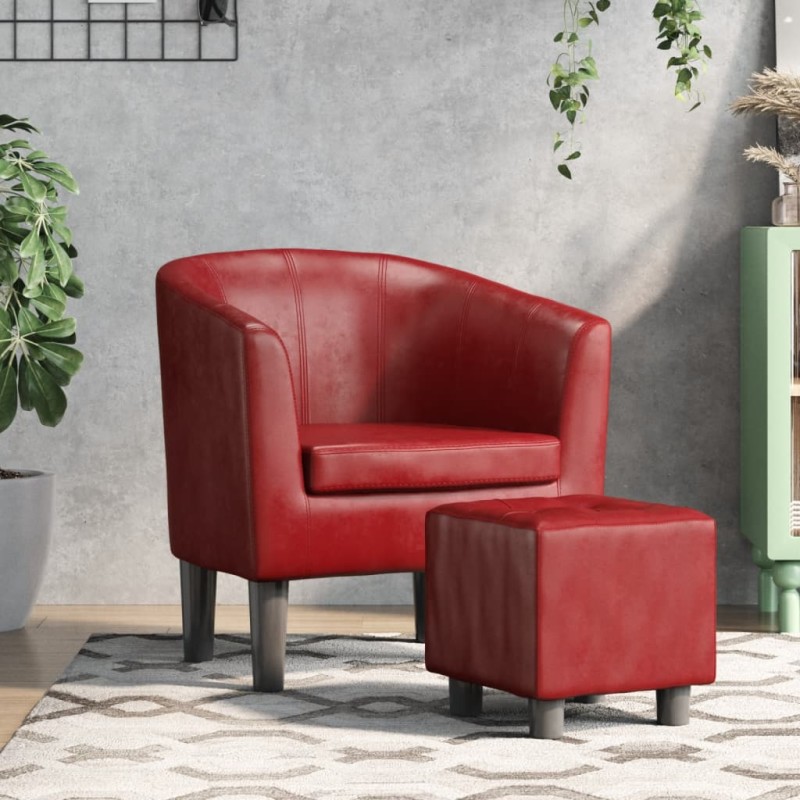 vidaXL Clubsessel mit Fußhocker Weinrot Kunstleder vidaXL Clubsessel mit Fußhocker Weinrot Kunstleder