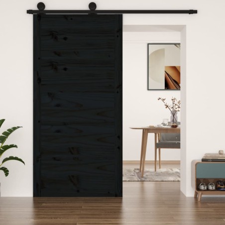 vidaXL Scheunentür Schwarz 100x1,8x204,5 cm Massivholz Kiefer