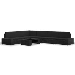 7-tlg. Garten-Lounge-Set Poly Rattan Schwarz