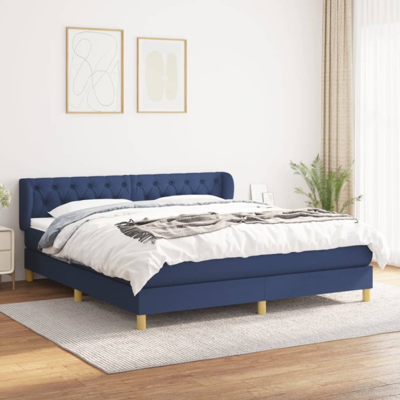 vidaXL Boxspringbett mit Matratze Blau 160x200 cm Stoff vidaXL Boxspringbett mit Matratze Blau 160x200 cm Stoff