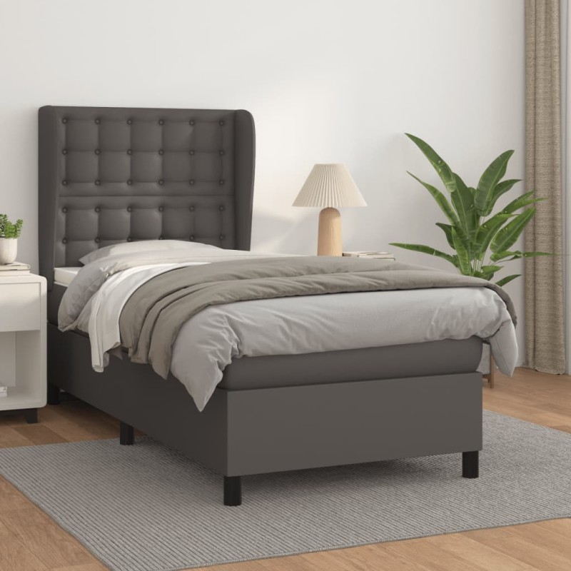 vidaXL Boxspringbett mit Matratze Grau 80x200 cm Kunstleder vidaXL Boxspringbett mit Matratze Grau 80x200 cm Kunstleder