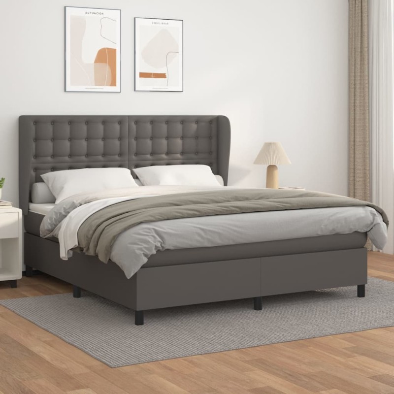 vidaXL Boxspringbett mit Matratze Grau 160x200 cm Kunstleder vidaXL Boxspringbett mit Matratze Grau 160x200 cm Kunstleder