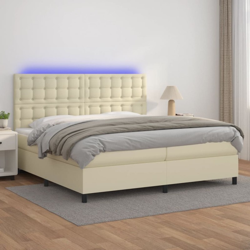 vidaXL Boxspringbett mit Matratze & LED Creme 200x200 cm Kunstleder vidaXL Boxspringbett mit Matratze & LED Creme 200x200 cm Kunstleder
