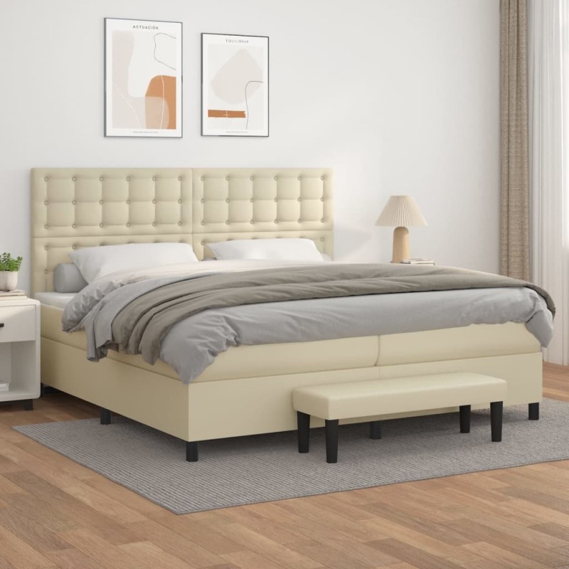 vidaXL Boxspringbett mit Matratze Creme 200x200 cm Kunstleder vidaXL Boxspringbett mit Matratze Creme 200x200 cm Kunstleder