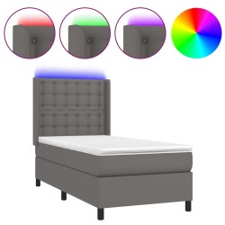vidaXL Boxspringbett mit Matratze & LED Grau 80x200 cm Kunstleder