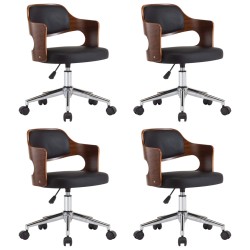 Drehbare Esszimmerstühle 4 Stk. Schwarz Bugholz und Kunstleder