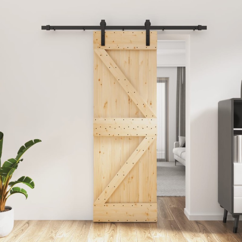 vidaXL Schiebetür mit Beschlag 70x210 cm Massivholz Kiefer vidaXL Schiebetür mit Beschlag 70x210 cm Massivholz Kiefer