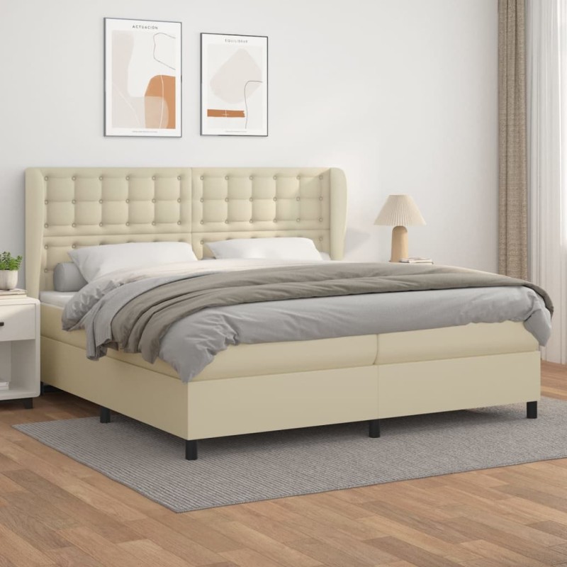 vidaXL Boxspringbett mit Matratze Creme 200x200 cm Kunstleder vidaXL Boxspringbett mit Matratze Creme 200x200 cm Kunstleder