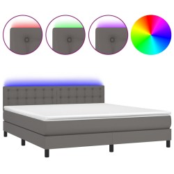 vidaXL Boxspringbett mit Matratze & LED Grau 160x200 cm Kunstleder