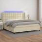 vidaXL Boxspringbett mit Matratze & LED Creme 200x200 cm Kunstleder vidaXL Boxspringbett mit Matratze & LED Creme 200x200 cm Kunstleder