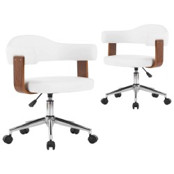 Drehbare Esszimmerstühle 2 Stk. Weiß Bugholz und Kunstleder