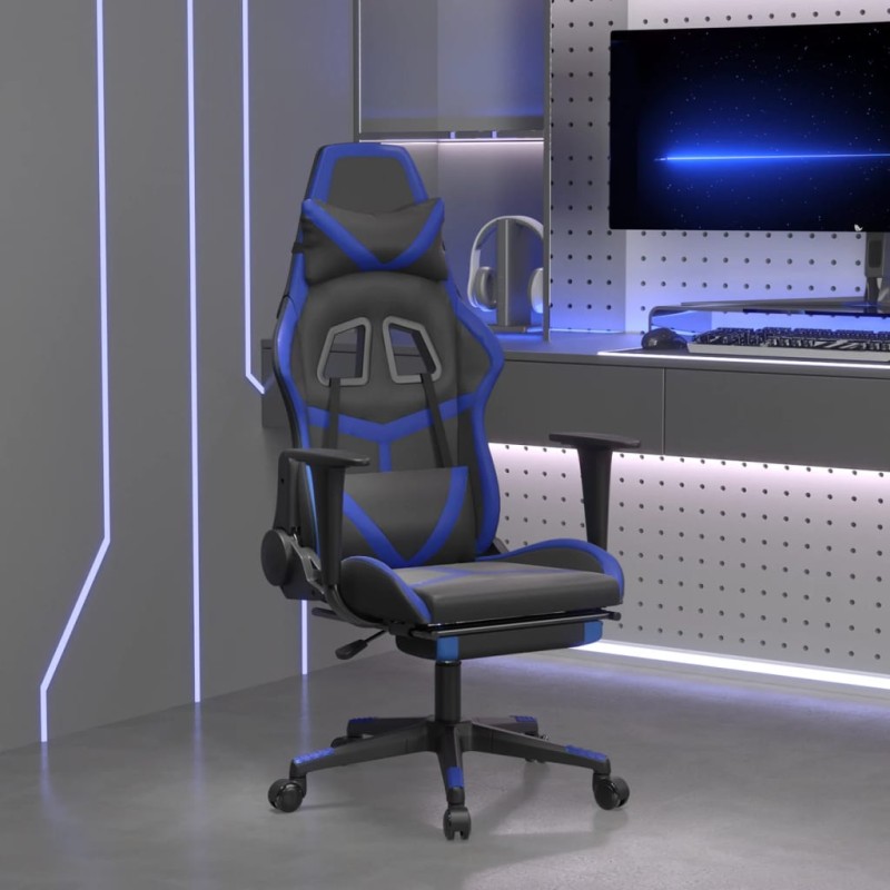 vidaXL Gaming-Stuhl mit Massage & Fußstütze Schwarz & Blau Kunstleder vidaXL Gaming-Stuhl mit Massage & Fußstütze Schwarz & Blau Kunstleder