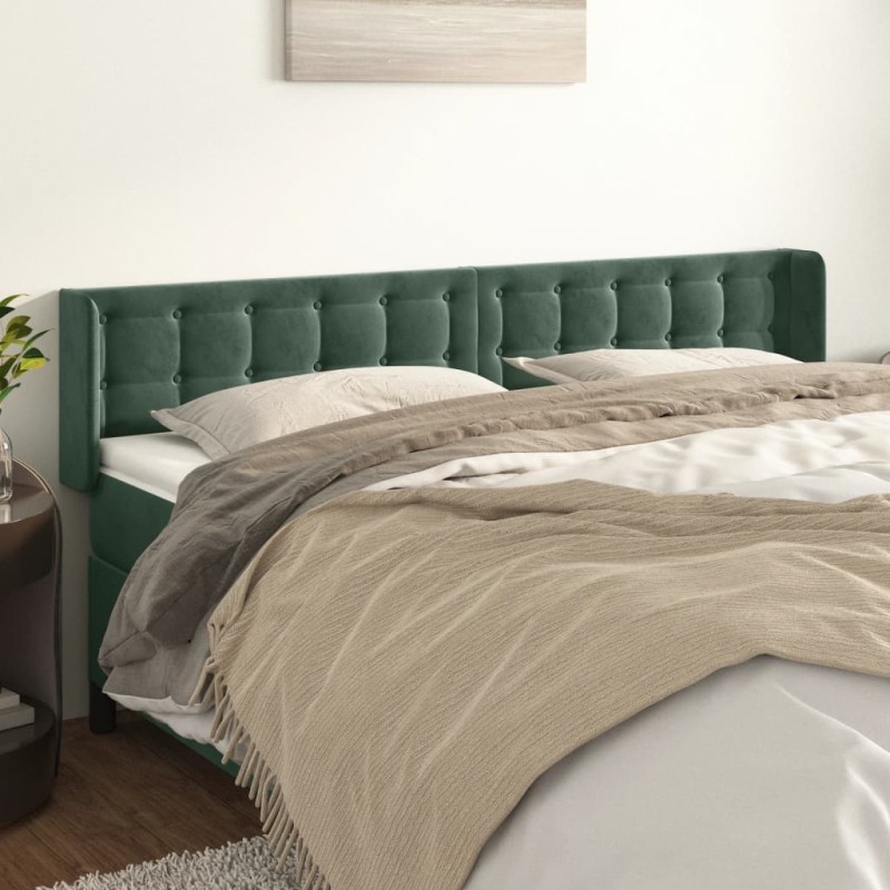 vidaXL Kopfteil mit Ohren Dunkelgrün 203x16x78/88 cm Samt