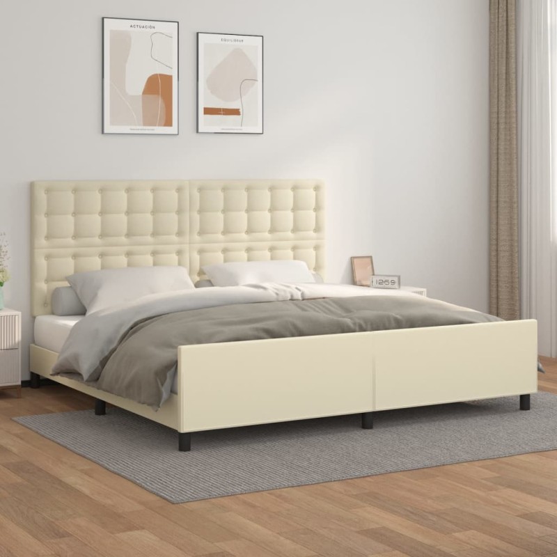 vidaXL Bettgestell mit Kopfteil Creme 200x200 cm Kunstleder vidaXL Bettgestell mit Kopfteil Creme 200x200 cm Kunstleder