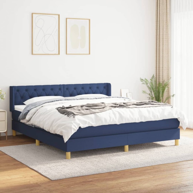 vidaXL Boxspringbett mit Matratze Blau 160x200 cm Stoff vidaXL Boxspringbett mit Matratze Blau 160x200 cm Stoff