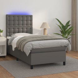 vidaXL Boxspringbett mit Matratze & LED Grau 80x200 cm Kunstleder