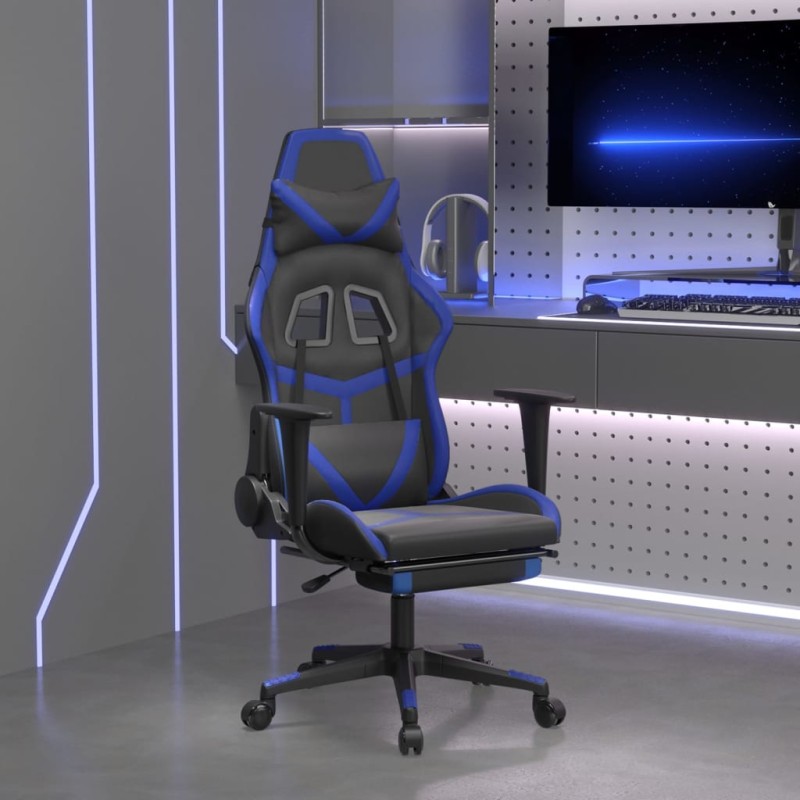 vidaXL Gaming-Stuhl mit Fußstütze Schwarz und Blau Kunstleder vidaXL Gaming-Stuhl mit Fußstütze Schwarz und Blau Kunstleder