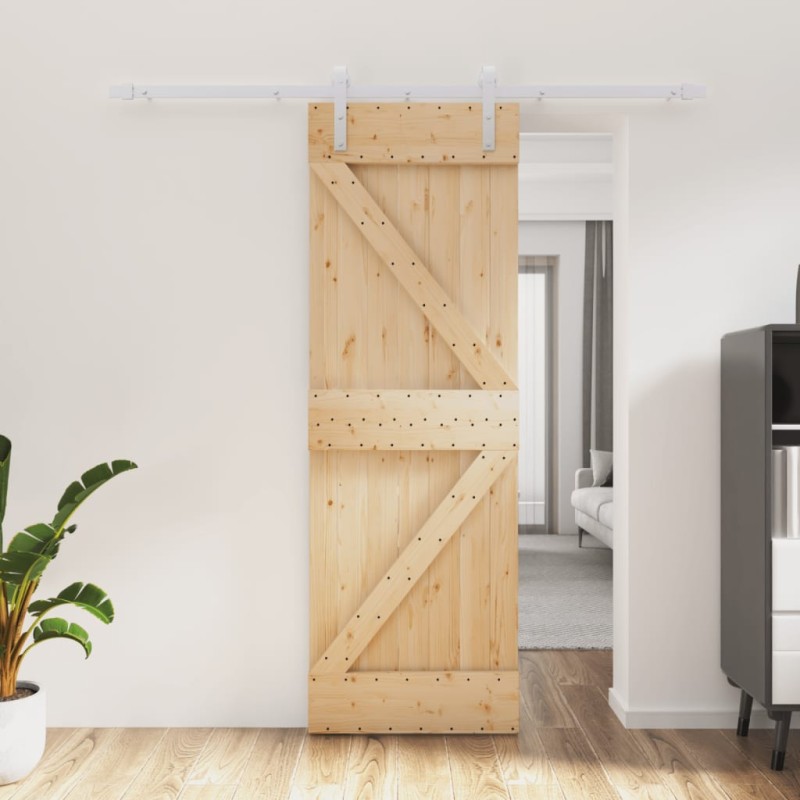vidaXL Schiebetür mit Beschlag 70x210 cm Massivholz Kiefer vidaXL Schiebetür mit Beschlag 70x210 cm Massivholz Kiefer