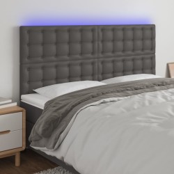 vidaXL LED Kopfteil Grau 160x5x118/128 cm Kunstleder