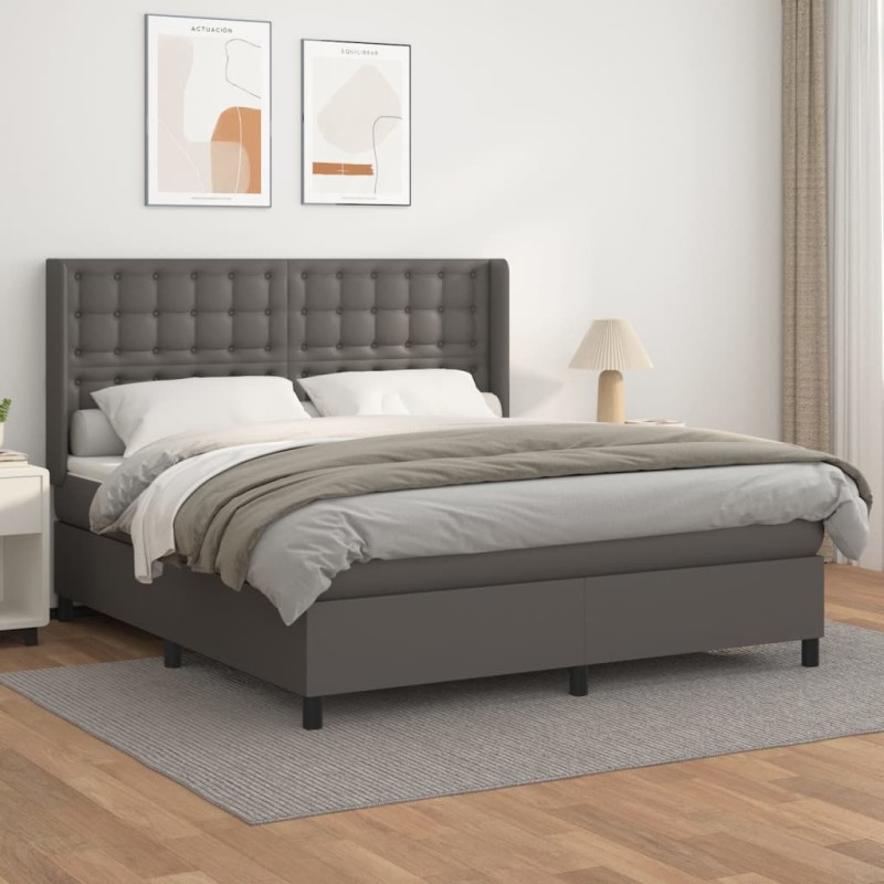 vidaXL Boxspringbett mit Matratze Grau 160x200 cm Kunstleder vidaXL Boxspringbett mit Matratze Grau 160x200 cm Kunstleder