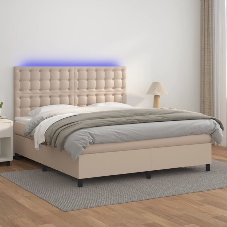 vidaXL Boxspringbett mit Matratze & LED Cappuccino-Braun 180x200cm