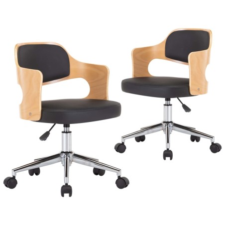 Drehbare Esszimmerstühle 2 Stk. Schwarz Bugholz und Kunstleder