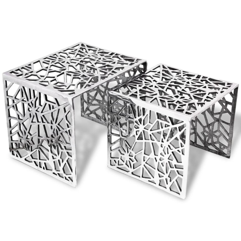vidaXL Beistelltische 2 Stk. Quadratisch Silbern Aluminium vidaXL Beistelltische 2 Stk. Quadratisch Silbern Aluminium
