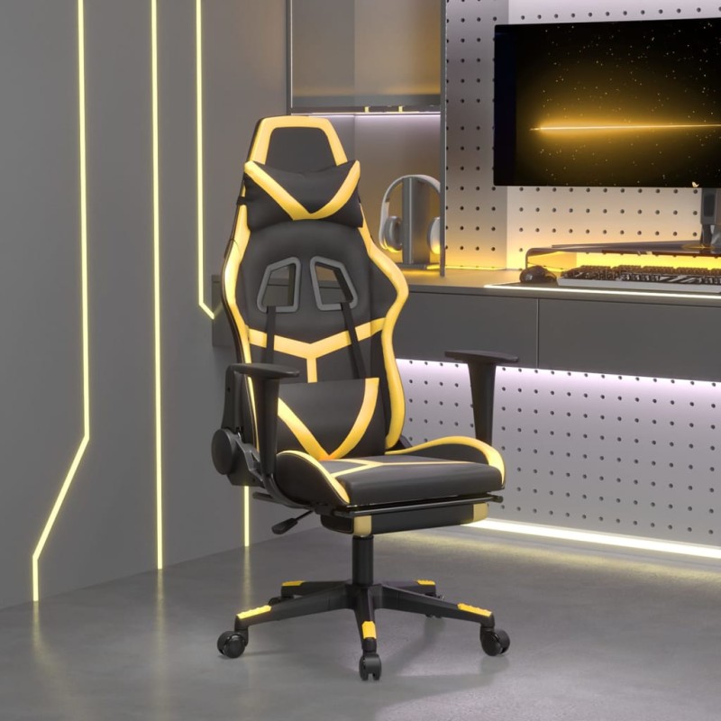 vidaXL Gaming-Stuhl mit Fußstütze Schwarz und Golden Kunstleder vidaXL Gaming-Stuhl mit Fußstütze Schwarz und Golden Kunstleder